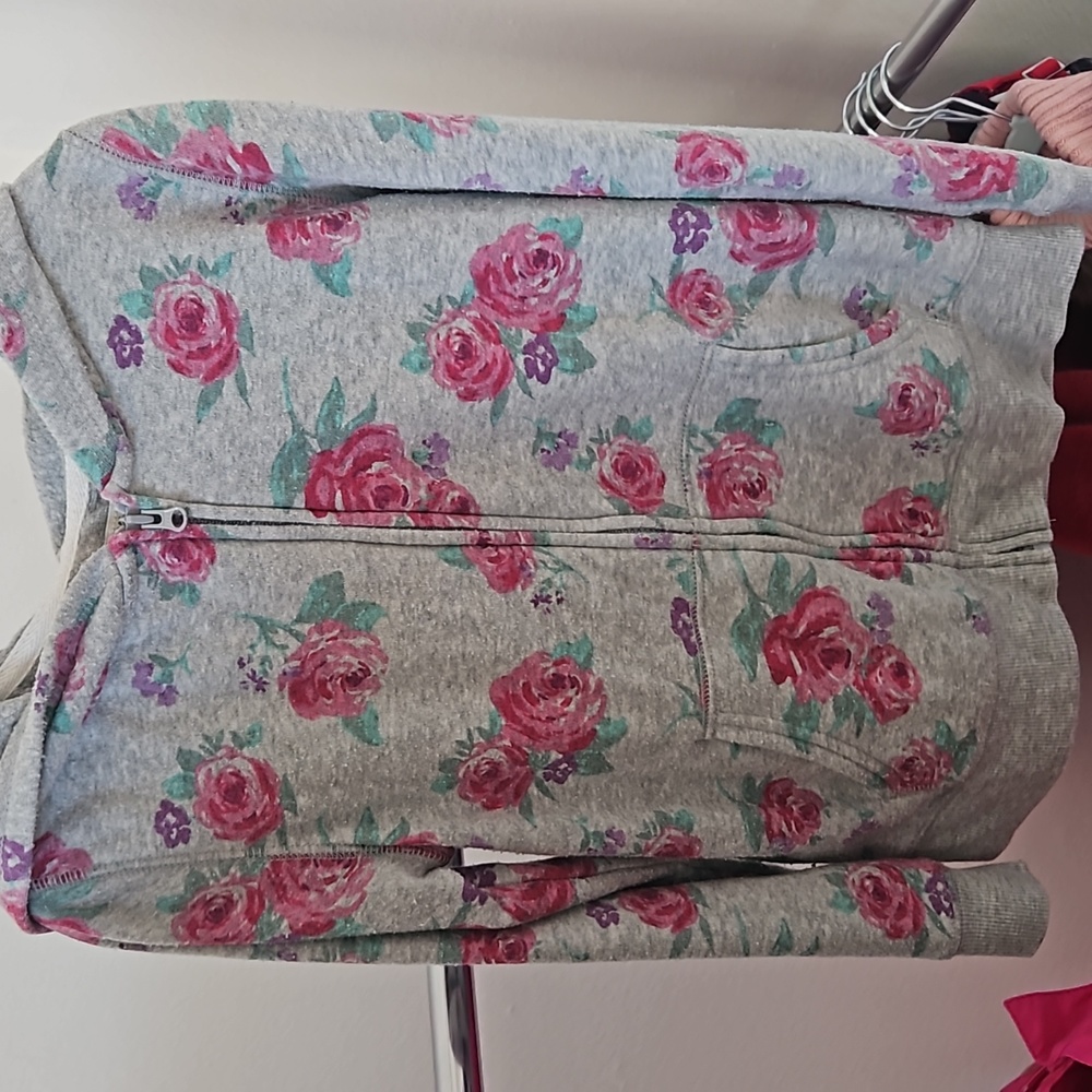 Girl's Floral Full Zip Sweater